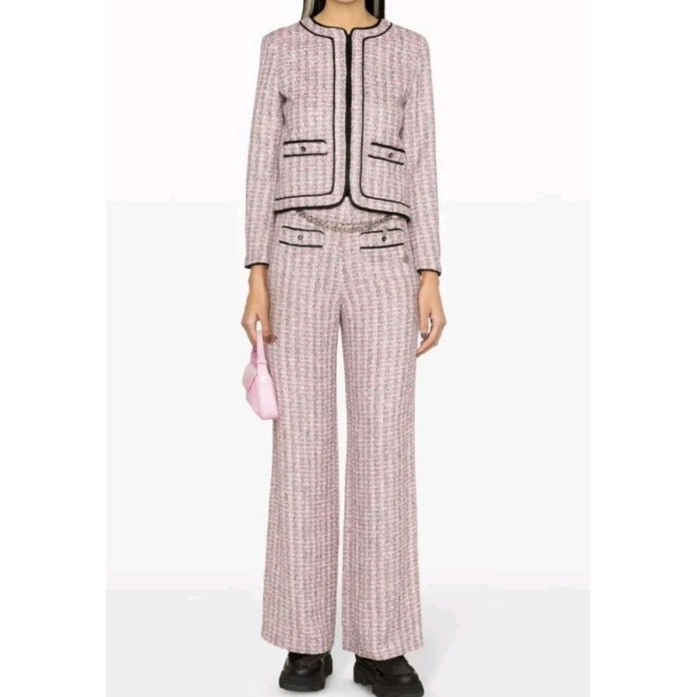 Maje Jatri Pink Tweed Pant Suit 8 Jacket (8) and Pant (8) Wide Leg Metallic NWT
